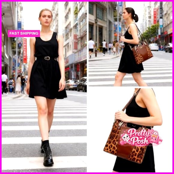 Leather Tote Bag with Zipper Closure, Adjustable Strap, Medium Size - Picture 3 of 5